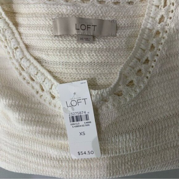 Loft White Short Sleeve Pointelle Knit Sweater XS NWT - Picture 4 of 5